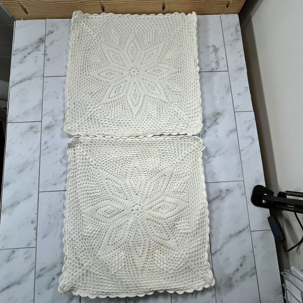 Vintage Hand Crochet Pillow Cover Floral Design French Country Boho Primitive